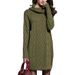 Women's Casual Knitted Sweater Dress Long Sleeve Winter Knee-Length Loose Fit Solid Color Outfit Size M