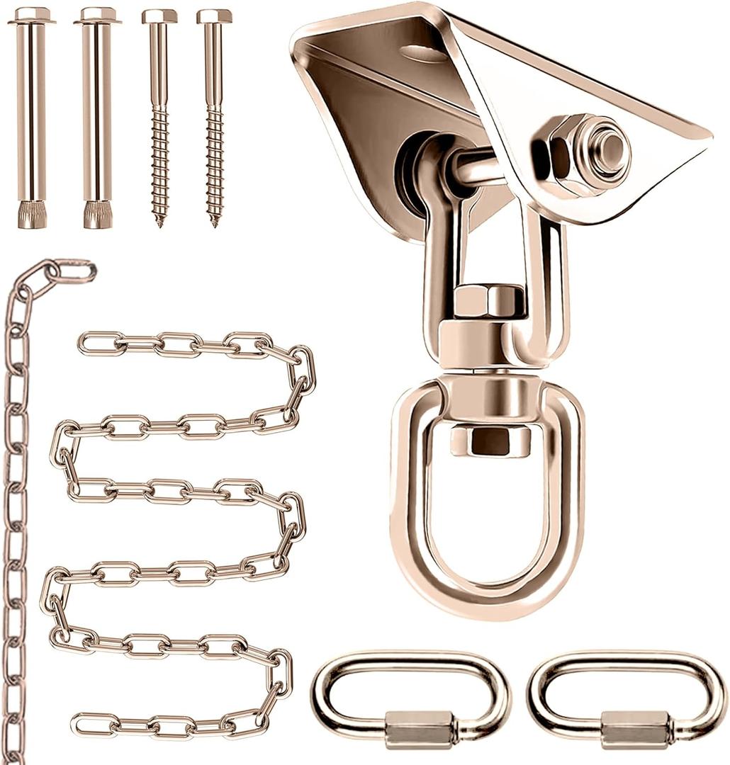 Premium Hammock Hanging Kit -1600lbs Capacity, 60" Chain & 360 Hooks, Permanent Color - Ideal for Ceilings, Chandeliers, Acrylic Bubble Chairs & Durable for Indoor/Outdoor Use (Brown)