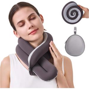 KPNEOL Travel Pillow, Neck Pillow  Ergonomic Memory Foam Pillow for Airplane, Adjustable & Ultra-Lightweight with Dual-Sided Fabric for Flight, Car, and Office Use, Grey