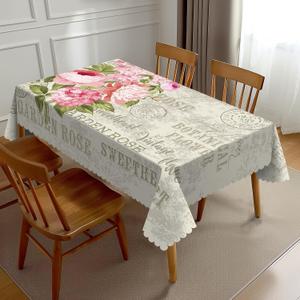 NEEZSEEZ Vintage Roses Tablecloth Retro Pink Floral Leaf Elegant Botanical Postcard Table Cloth Rectangle Table Cover Kitchen Decorations for Home Dinner Party 54 x 72 Inch