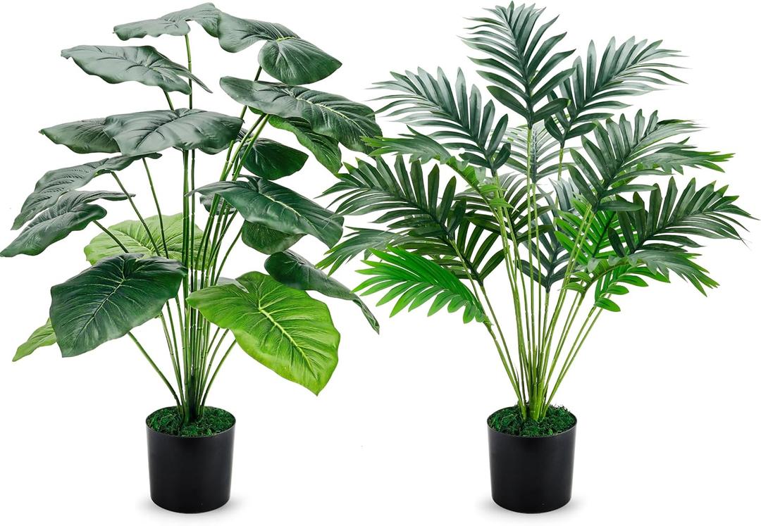 Der Rose 28'' Fake Plants Large Artificial Plam Tree and Faux Dishgyi Plants Indoor Tall for Room Home Bathroom Farmhouse Outdoor Decor