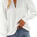 Boho Tops for Women V Neck Blouses Flowy Swiss Dot Dressy Casual Lace Women's Long Sleeve Shirts Trendy 2026 (Large, White)