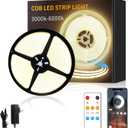 COB LED Strip Lights 50ft,3000K DC 24V Dimmable Warm White Flexible LED Rope Lights for Bedroom,with Remote and app Control LED Lights Strip for Living Room, Shelf, Cabinet