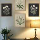 KUVIOKE Vintage Botanical Boho Framed Wall Art Set of 4 Piece Antique Flower Prints Farmhouse Retro Plants Rustic Artwork Bathroom Kitchen Home Decor Ready to Hang 8x10inx4pcs (Natural Framed)
