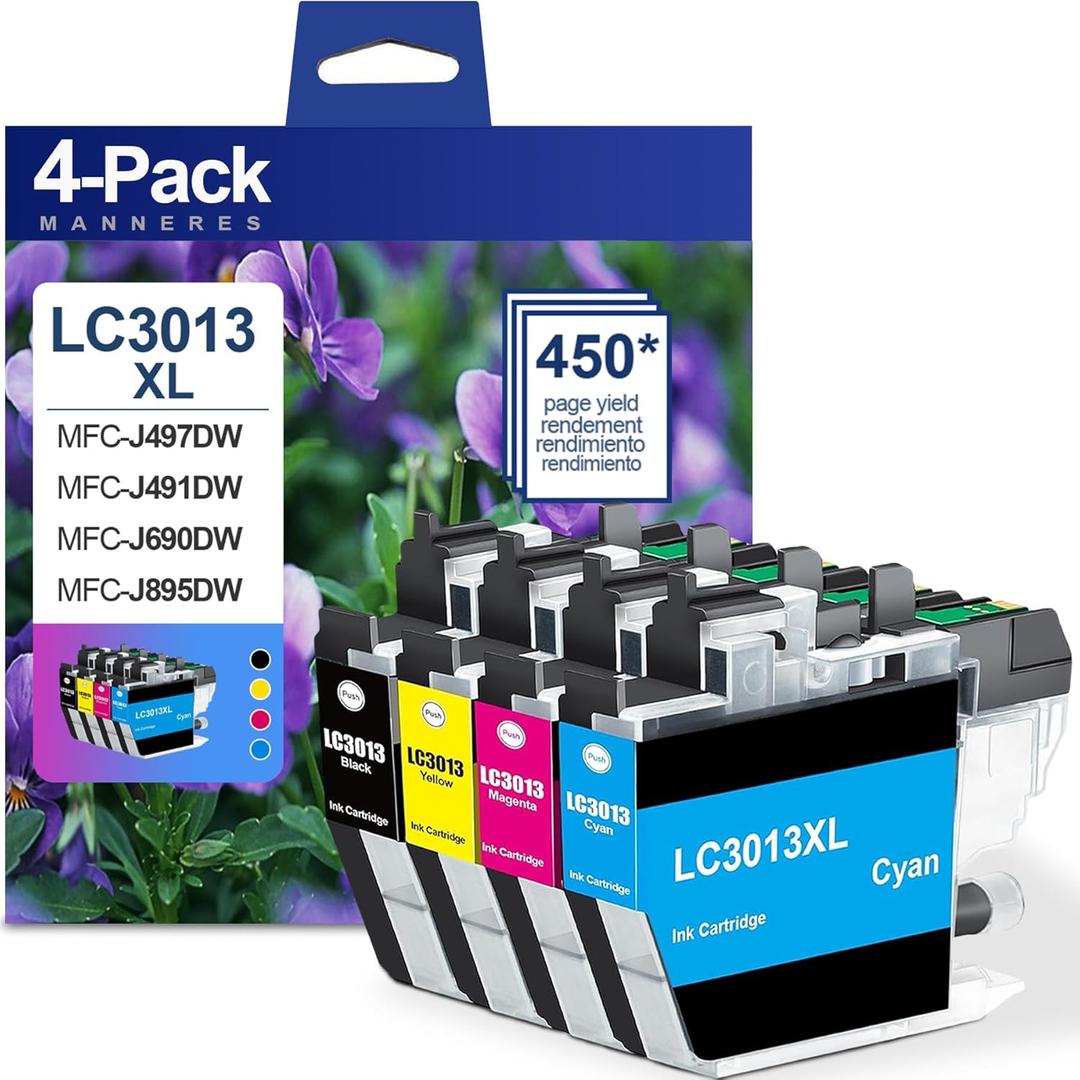 LC3013 XL Ink Cartridges BK/C/M/Y 4-Pack High Yield - Replacement for Brother LC3011 Ink Cartridges BK/C/M/Y LC3013 Work with MFC-J491DW MFC-J497DW MFC-J690DW MFC-J895DW Printer LC3013 XL Ink Cartridges BK/C/M/Y 4-Pack High Yield - Replacement for Brother LC3011 Ink Cartridges BK/C/M/Y LC3013 Work with MFC-J491DW MFC-J497DW MFC-J690DW MFC-J895DW Printer