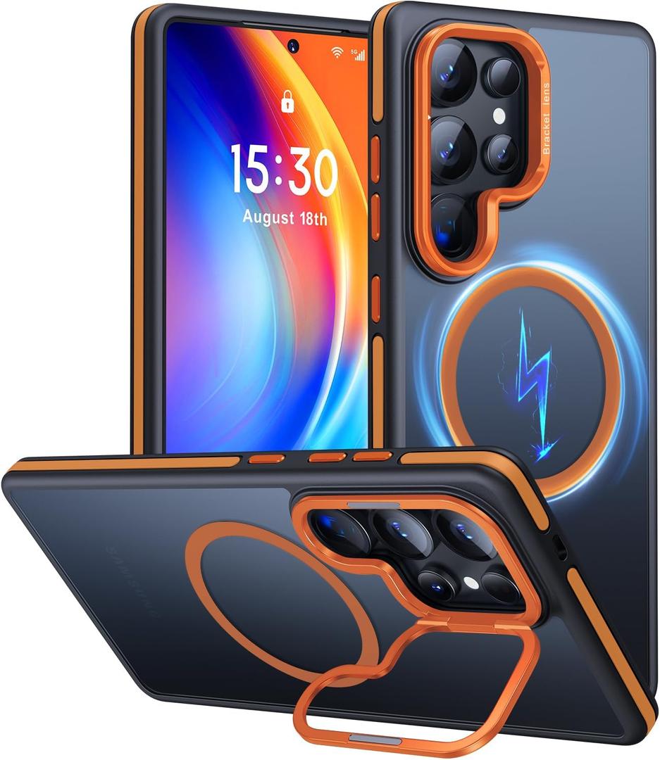 JAME for Samsung Galaxy S25 Ultra Case, [Compatible with Magsafe], [Military-Grade Protection], [with Camera Stand Guard] Shockproof Slim Fit Phone Case for Samsung Galaxy S25 Ultra Case, Orange