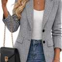 Mina Self 2026 Women's Fall Winter Herringbone Tweed Blazer - Open Front Fully Lined Casual Work Office Jacket Pockets (Medium, 1-black)