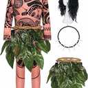3 Pcs Maui Costume Kids Set with Wig Necklace Leaves Skirt Ocean Theme Cosplay Party Costume