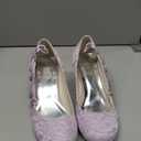 Emily Bridal Wedding Shoes Women's Silk Like Satin Chunky Heel Pumps with Stitching Lace Flower Crystal Pearl (7.5, Light Purple)