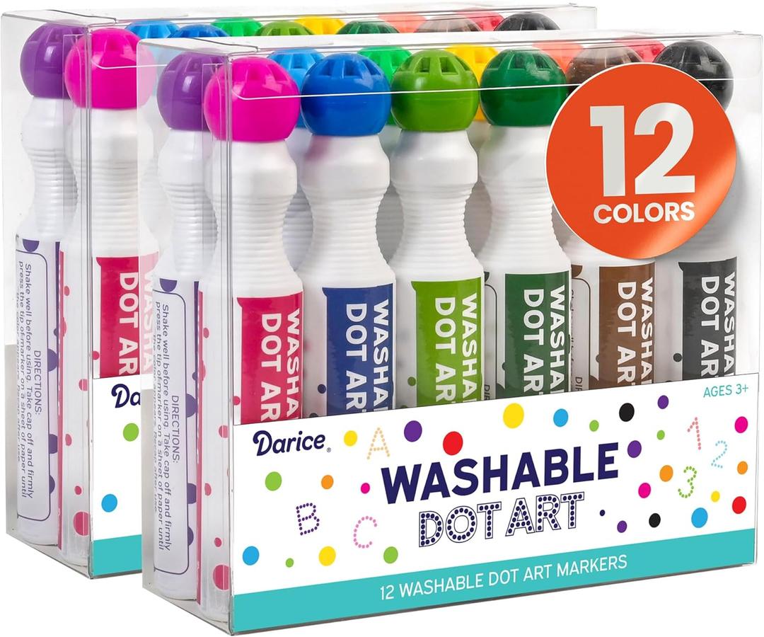 Washable Dot Markers for Toddlers, 24 Count (2-Pack of 12 Colors), 40ml (1.35oz) Paint Marker Art Set, Non-Toxic Water Based Bingo Daubers for Kids Crafts and Learning