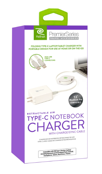 ReTrak Retractable 61W USB-C Laptop Charger