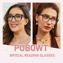 PUBOWT Bifocal Reading Glasses For Women Cat Eye Oversized Spring Hinge Blue Light Computer Fashion Readers Clear Top No Line Ladies Big Stylish Bi-focal Eyewear PT2001 +2.0 strength