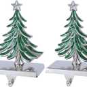 Christmas Tree Stocking Holders Set of 2- Tree Stocking Hanger for Mantel - Silver Christmas Stocking Holder for Fireplace Mantle- Heavy Duty Stocking Holder for Mantle Fireplace Decor (Tree Set)