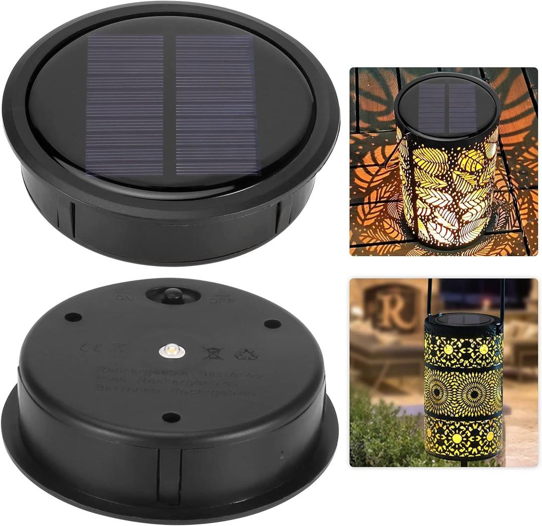 2 PCS Upgraded Solar Light Replacement Top for Outdoor Hanging Lanterns, 4.13 inch Warm White LED Solar Panel Lantern Lid Lights Parts, DIY Home Garden Night Decor Patio