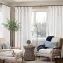 TWODRAPES Ivory White Pinch Pleated Extra Wide Linen Curtains 84 Inches Long for Patio Sliding Glass Door 70 Inch Wide Pleated Drapes with Hooks Rings Semi Sheer 70x84 Curtain for Living Room 1 Panel