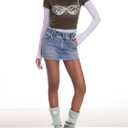 EMMIOL Womens Jean Skirt Stretch Casual 2026 Summer Short Dress Basic Fringed Slim Fit Denim Pencil Skirts (L)