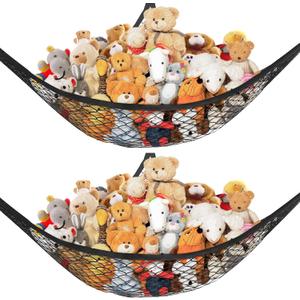 Stuffed Animal Net Hammock for Plushie Toys, Stuffed Animal Hammock Corner for Kids' Room Decor, Ideas for Organizing Stuffy Collection, 2 Pack, Black