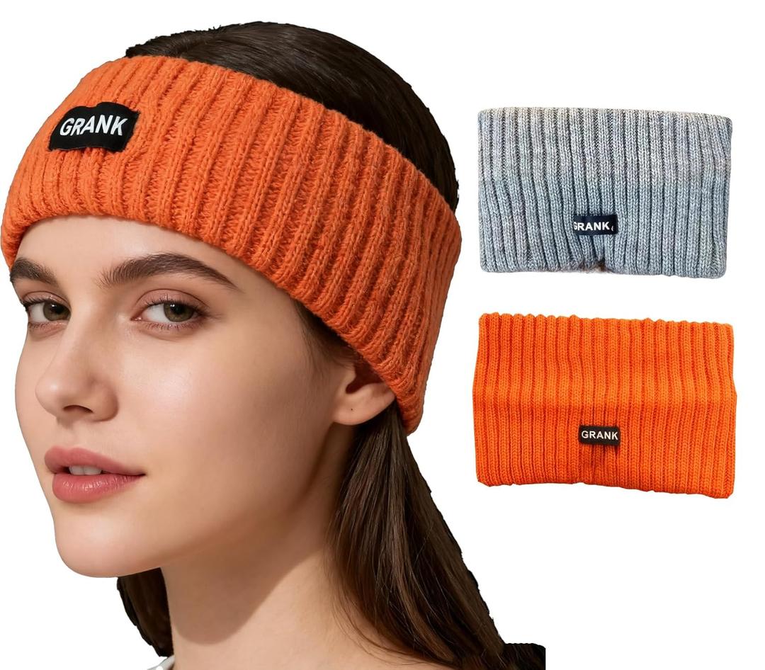 XEF Ear Warmer Headband for Women Winter Knit Elastic Wide Head Wrap Winter Ear Muffs Fashion Sports Headbands Sweatband Orange Grey