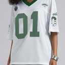 Women's Number Print Mesh Oversized Jersey Shirts Striped Trim Half Sleeve Baggy Camo Graphic Tees (M)