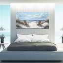 Coastal Wall Art Light Blue Canvas Landscape Art Print Beach Wall Decor Large Seascape Picture 24" x 48" Artwork for Living Room Bedroom Office