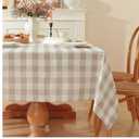 Checkered Tablecloth Rectangle Washable Buffalo Plaid Table Cloth Cotton Linen Gingham Table Cover for Picnic Kitchen Dining Room, Beige and White,55 * 120