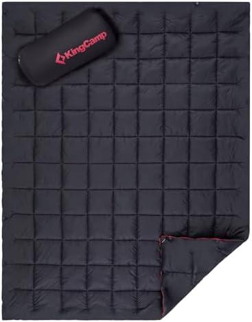 KingCamp Ultralight Camping Blanket, Packable Down Alternative Puffy Wearable Blankets Weatherproof Warm Package Quilt with Snap Buttons for Outdoor Hiking Travel Picnic Stadium (69" x 53", Black)