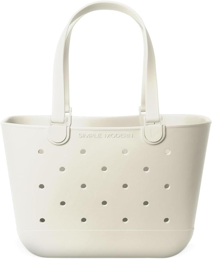 Simple Modern Large Beach Bag | Waterproof Getaway Rubber Tote with Zipper Pocket for Travel, Pool, Boat, Groceries, Sports | Cream