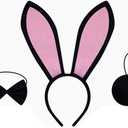 Kirei Sui Bunny Rabbit Headband Bowtie Tail Costume Accessories Halloween Dress Up for Kids and Adults (Black)