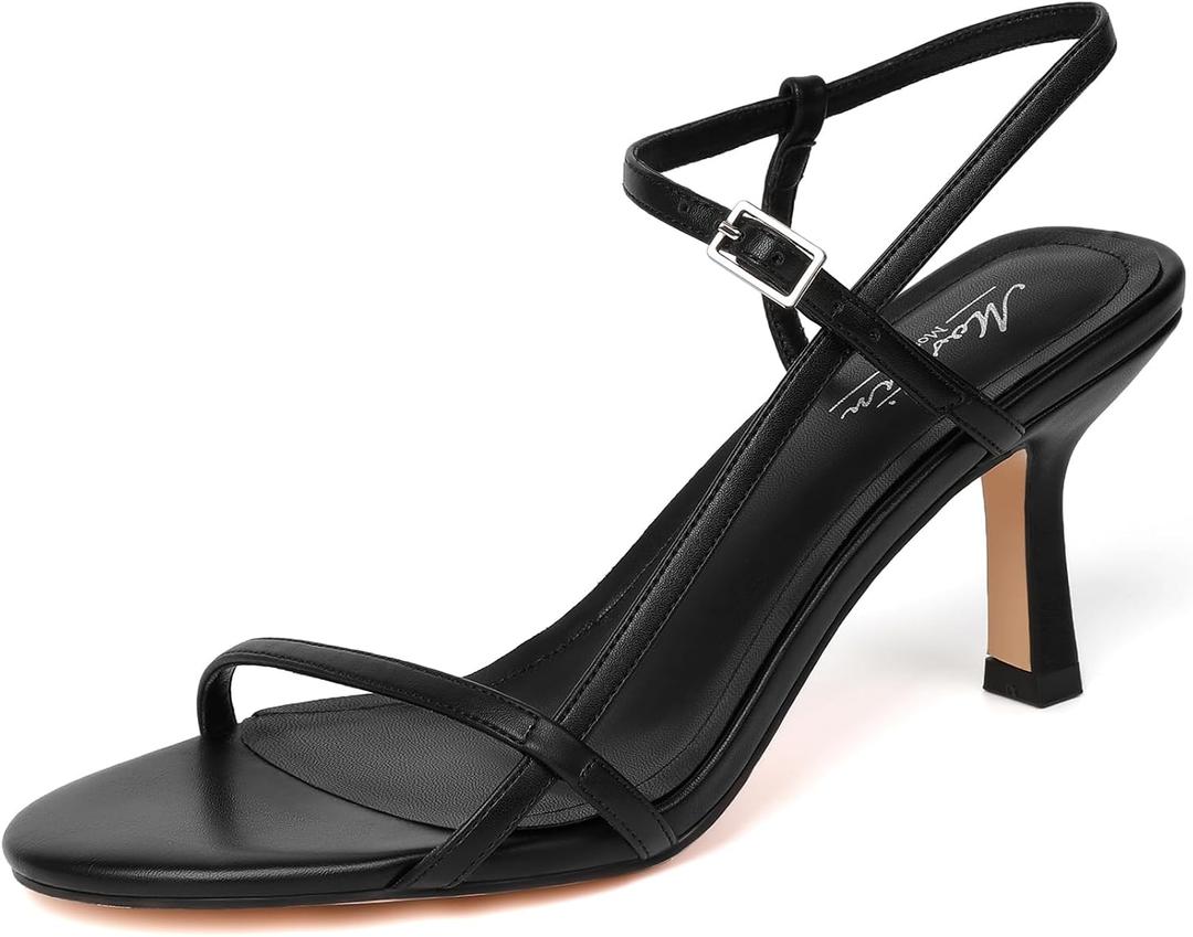 Mostrin Heels for Women Strappy Sandals Square Open Toe High Heel Sandals Ankle Strap Stiletto Heels for Party Wedding, Size 7