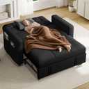 YITAHOME 55" Convertible Sofa Bed, 3-in-1 Sleeper Sofa with Iron Frame Pull-Out Bed, Linen Futon Couch with Reclining Backrest and Side Pocket, Modern Loveseat for Living Room Bedroom Apartment, Black