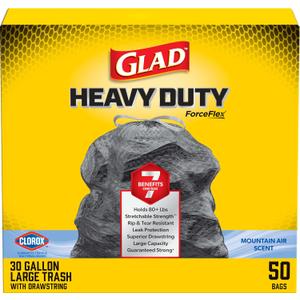 Glad ForceFlex Heavy Duty Trash Bags With Clorox, Mountain Air, 30 Gal, 50 Ct (Package May Vary)