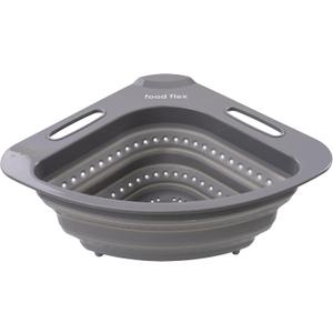 Collapsible Corner Colander for Sink – Foldable Space-Saving Kitchen Strainer for Fruits, Veggies & Pasta – 3.5 Quart BPA-Free, Hands-Free Rinsing & Draining (Grey)
