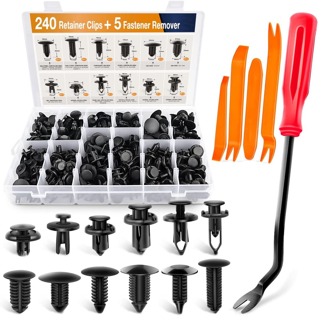 GOOACC - GRC-33 240PCS Bumper Retainer Clips Car Plastic Rivets Fasteners Push Retainer Kit Most Popular Sizes Auto Push Pin Rivets Set -Door Trim Panel Fender Clips for GM Ford Toyota Honda Chrysler (240Pcs Clips + 5 Remover)