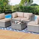 Shintenchi 5 Pieces Outdoor Patio Furniture Sets, Patio Sectional Sofa Couch, Gray PE Wicker Furniture Modular Patio Conversation Sets Patio Sofa with Washable Cushions & TableKhaki