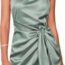 GRACE KARIN 2025 Women Satin Dress Cocktail One Shoulder Sleeveless Tie Waist Party Mini Dresses (16, Green)