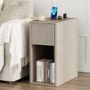 Homleke Narrow End Table with Fluted Drawer & Charging Station | Compact Nightstand with USB Ports & Outlets, Bedside Table for Bedroom, Living Room, Modern Accent Table, Light Gray Oak