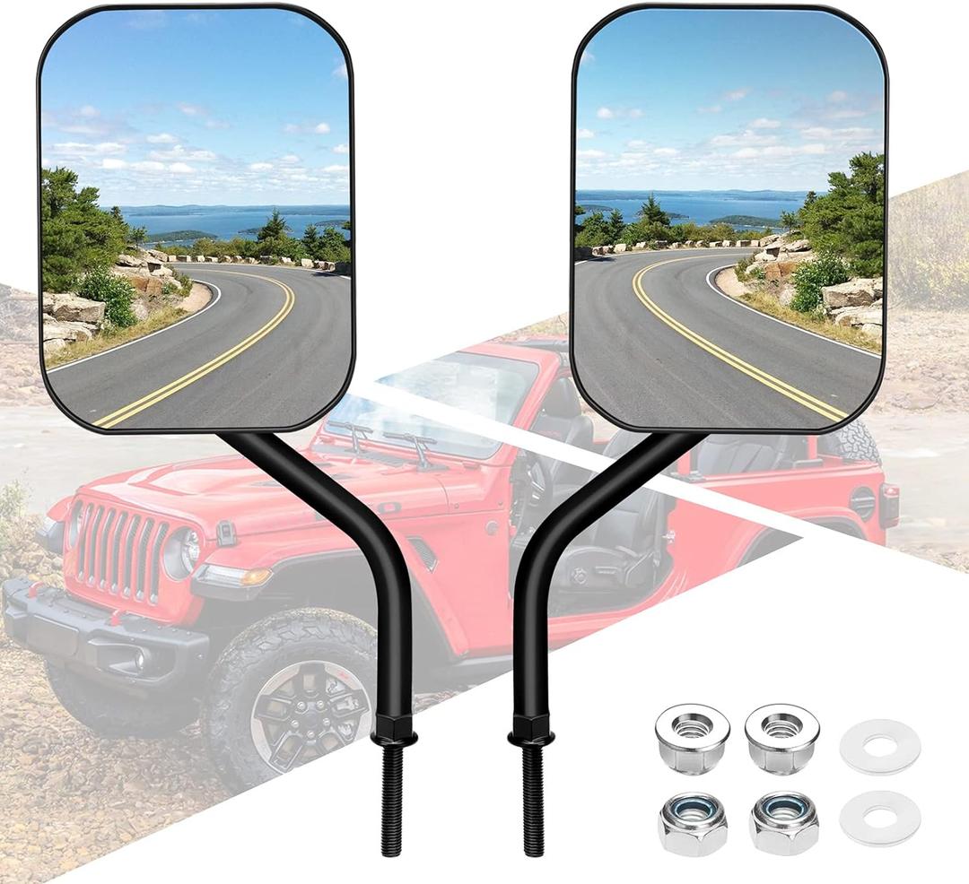 Mirrors Doors Off Compatible with Jeep Wrangler JK CJ JL & Unlimited - Door Hinge Side Mirrors for Jeep - 2 Pack 5.5 x 7.5 inches Side Rear View Mirrors for Doors Off Driving