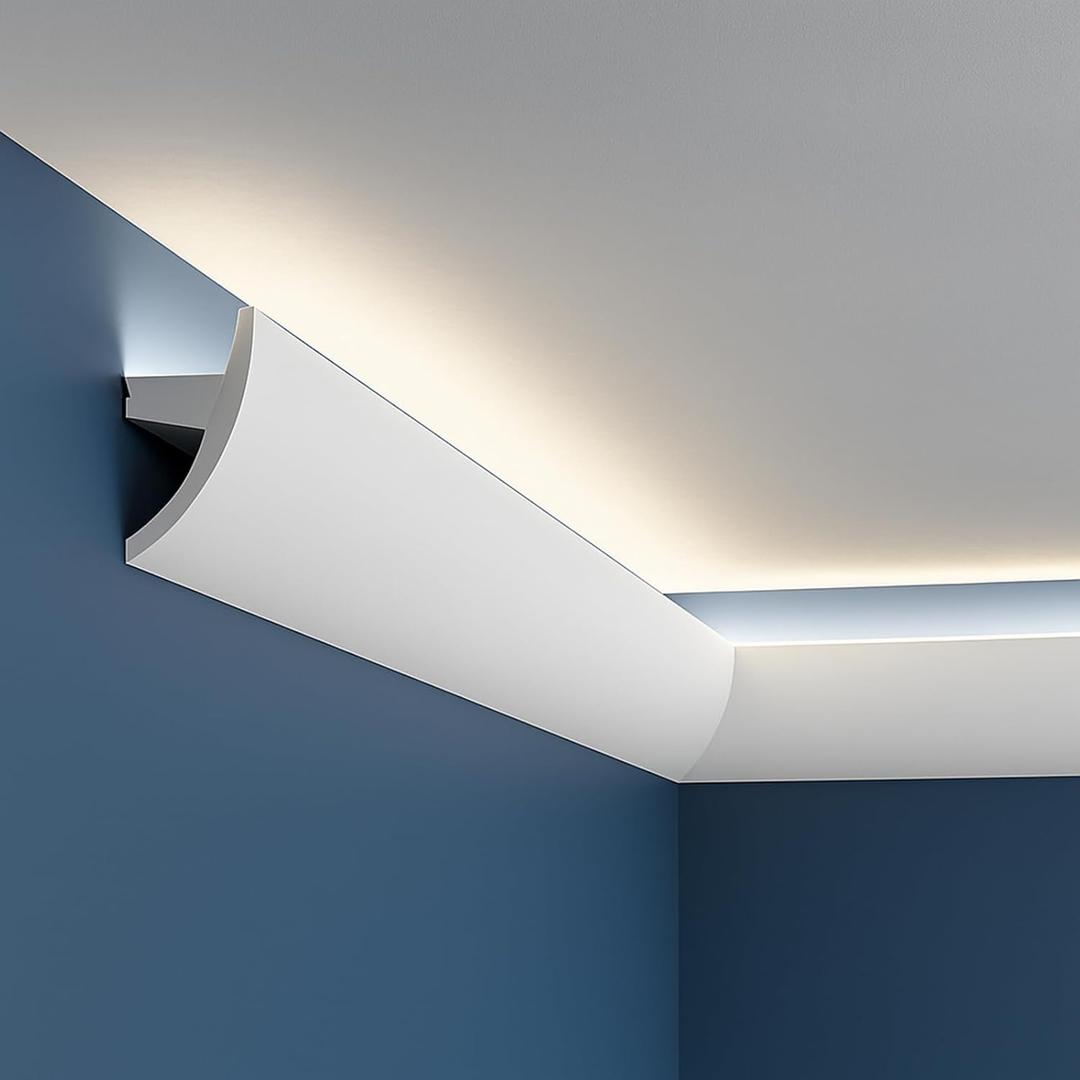 9Pcs 47.24(Total 35.4 Ft) Ceiling Crown Molding with LED Duct Kit for Seamless Ambient Accent Lighting Waterproof Channel for LED Trim Moulding Strip Installation