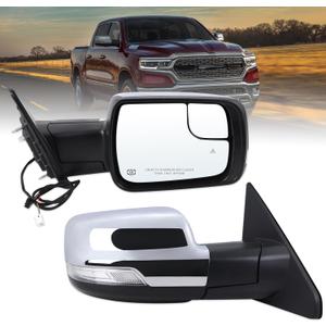 Right Passenger Side Mirror Compatible With 2019-2025 Ram 1500 With Power Folding Power Glass Heated Turn Signal Puddle Lights Blind Spot Chrome Replace#68276502AH(2+9Pins)