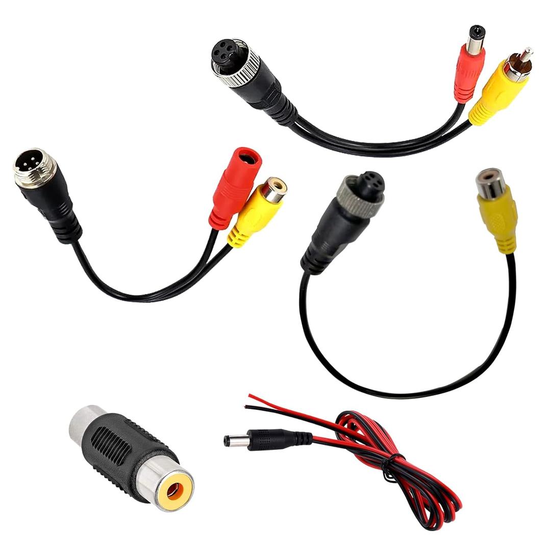 4-Pin to RCA Female to RCA Male Adapter 4-Pin Male to AV Female Adapter + DC for Car Camera