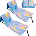 Colored Portable Beach Chair with Back Support, Folding Lounge Chair for Adults Adjustable Beach Mat Lightweight Tanning Chair for Outdoor Sand Camping Sunbathing, 2 pcs