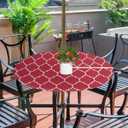 Round Tablecloth with Umbrella Hole and Zipper Moroccan Pattern Outdoor Elastic Fitted Table Cloth 36"-44" Oil-Proof Waterproof Burgundy Red Patio Table Cover for Picnic Party
