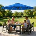 10FT Solar Lighted Patio Umbrella, Outdoor Table Market Umbrellas with Push Button Tilt and Crank, 32 LED Lights, 8 Sturdy Ribs, UV-Resistant for Deck, Garden, Pool