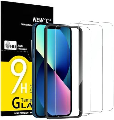 NEW'C 3 Pack Designed for iPhone 14,iPhone 13,iPhone 13 Pro Screen Protector (6.1 inches),Tempered Glass with easy installation tool included,Case Friendly Ultra Resistant