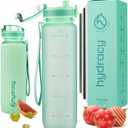 Hydracy Water Bottle with Time Marker -Large BPA Free Water Bottle & No Sweat Sleeve -Leak Proof Gym Bottle with Fruit Infuser Strainer & Times to Drink -Ideal for Fitness Sports & Outdoors (Aqua Green)