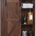 RUSTOWN Farmhouse Wood Wall Storage Bathroom Cabinet with Sliding Barn Door, Rustic Medicine Cabinet with Adjustable Shelf, 3-Tier Vintage Cabinet for Kitchen Dining, Bathroom, Living Room (Walnut)