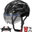 Bike Helmet Adult for Men, Lightweight Ebike Helmet with LED Light & Magnetic Goggles, USB Charging Cable Included, Cycling Helmet for Adult with Adjustable Dial Fit 22.8"- 24.4 " (Black)