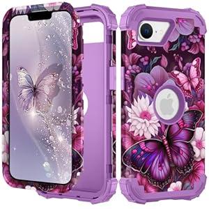 PIXIU Unique Pattern Compatible with iPhone 17e/ 16e 6.1 inch case, Heavy Duty Dual Layer Shockproof Full-Body Protective Sturdy Hybrid Cute Rugged Case for Women, Girls, Kids-Butterfly