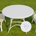 Romanstile Round Vinyl Tablecloth, 100% Waterproof Elastic Fitted Table Covers for 36"- 44" Tables, Wipeable Flannel Backed Plastic Table Cloths for Picnic, Camping, Outdoor - White