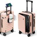 Expandable Lightweight PC Hard Shell Suitcase, 20-inch Luggage with TSA Lock, Top Opening & Cup Holder - Ideal for Business Travel Suitcase (Pink, Carry-on 20-Inch)
